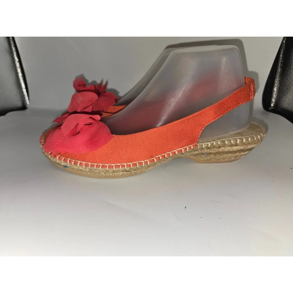 Coral Espadrille Slingback Flats with‎ Oversized Chiffon Bow Round Toe Summer 9M